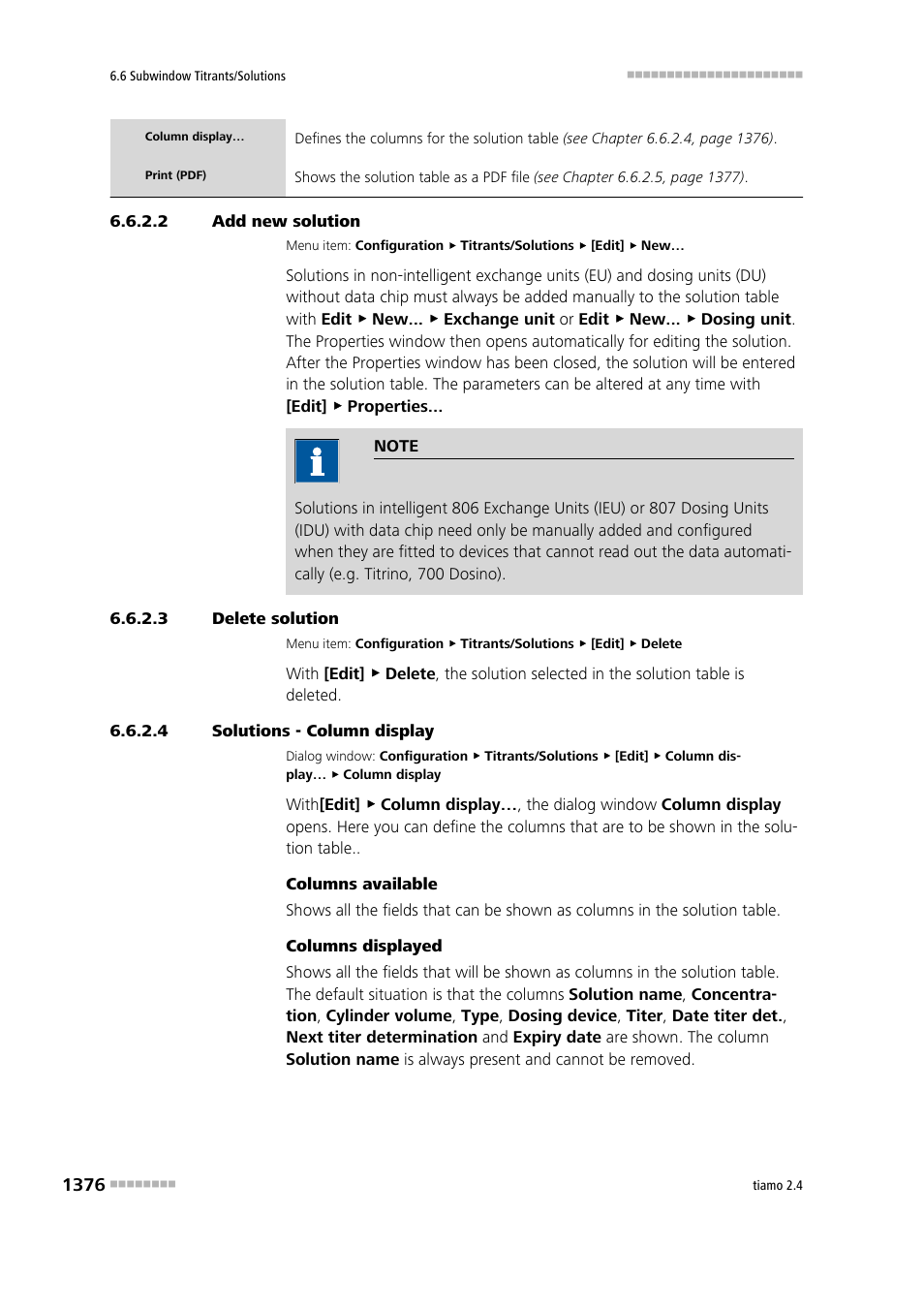 2 add new solution, 3 delete solution, 4 solutions - column display | Metrohm tiamo 2.4 Manual User Manual | Page 1392 / 1717