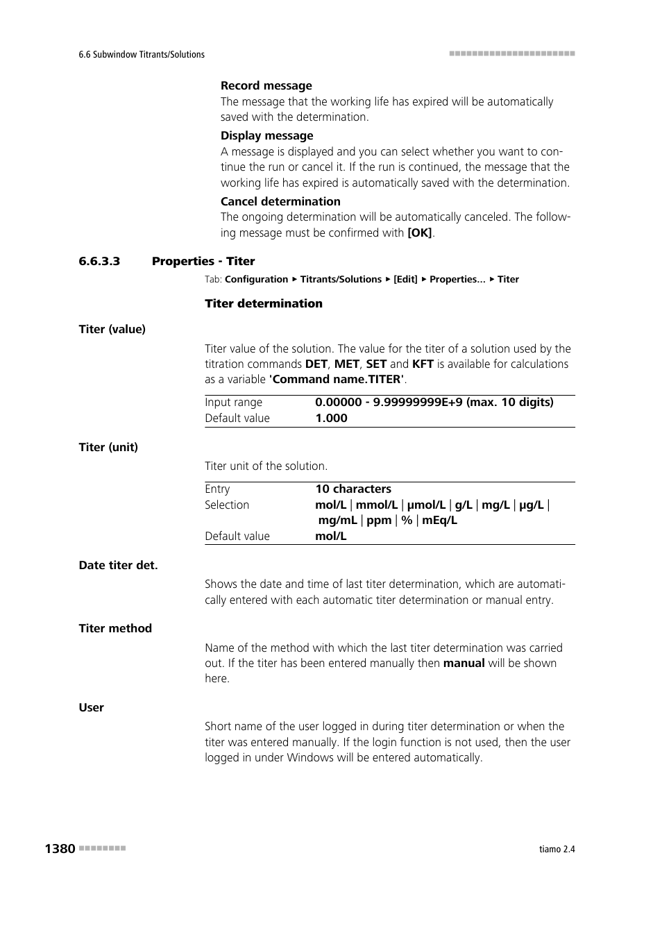 3 properties - titer, Titer | Metrohm tiamo 2.4 Manual User Manual | Page 1396 / 1717