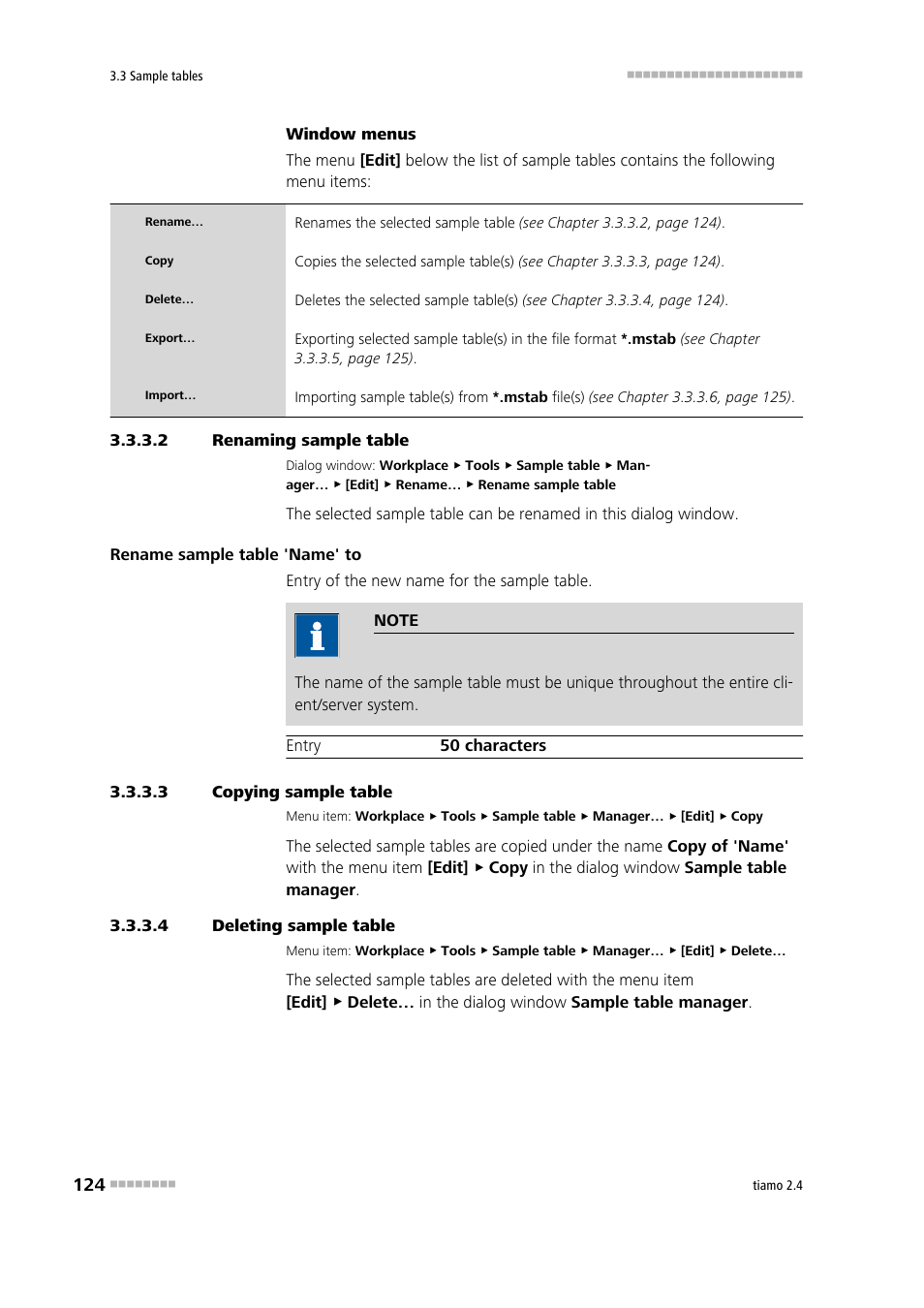 2 renaming sample table, 3 copying sample table, 4 deleting sample table | Metrohm tiamo 2.4 Manual User Manual | Page 140 / 1717