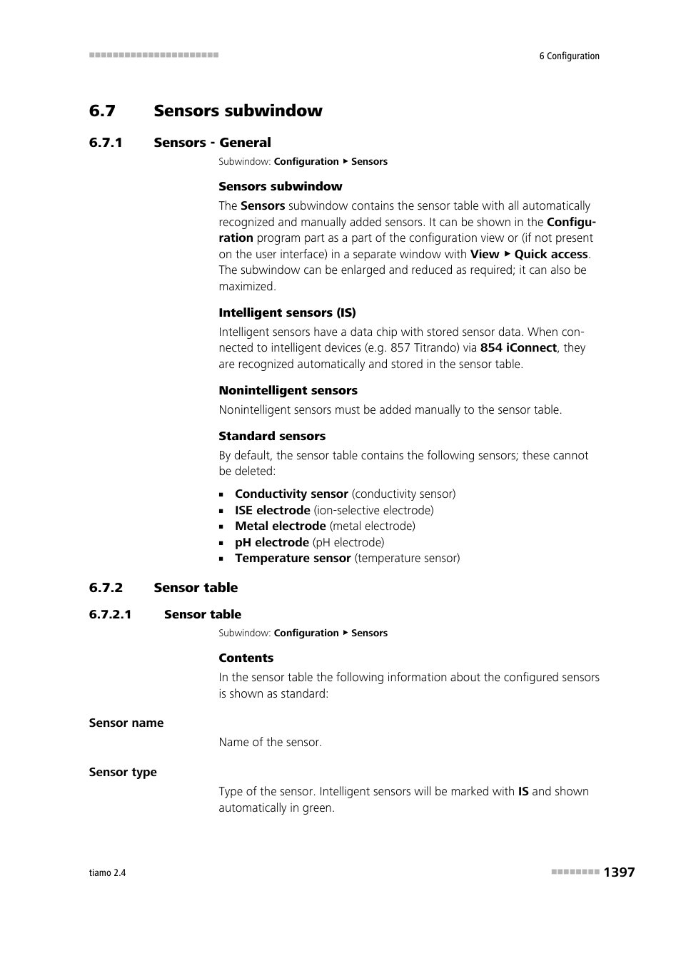 7 sensors subwindow, 1 sensors - general, 2 sensor table | 1 sensor table, Sensors subwindow 7, Sensors - general 7, Sensor table 7, Sensors | Metrohm tiamo 2.4 Manual User Manual | Page 1413 / 1717