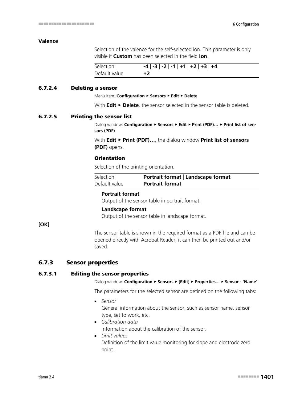 4 deleting a sensor, 5 printing the sensor list, 3 sensor properties | 1 editing the sensor properties, Sensor properties 1 | Metrohm tiamo 2.4 Manual User Manual | Page 1417 / 1717