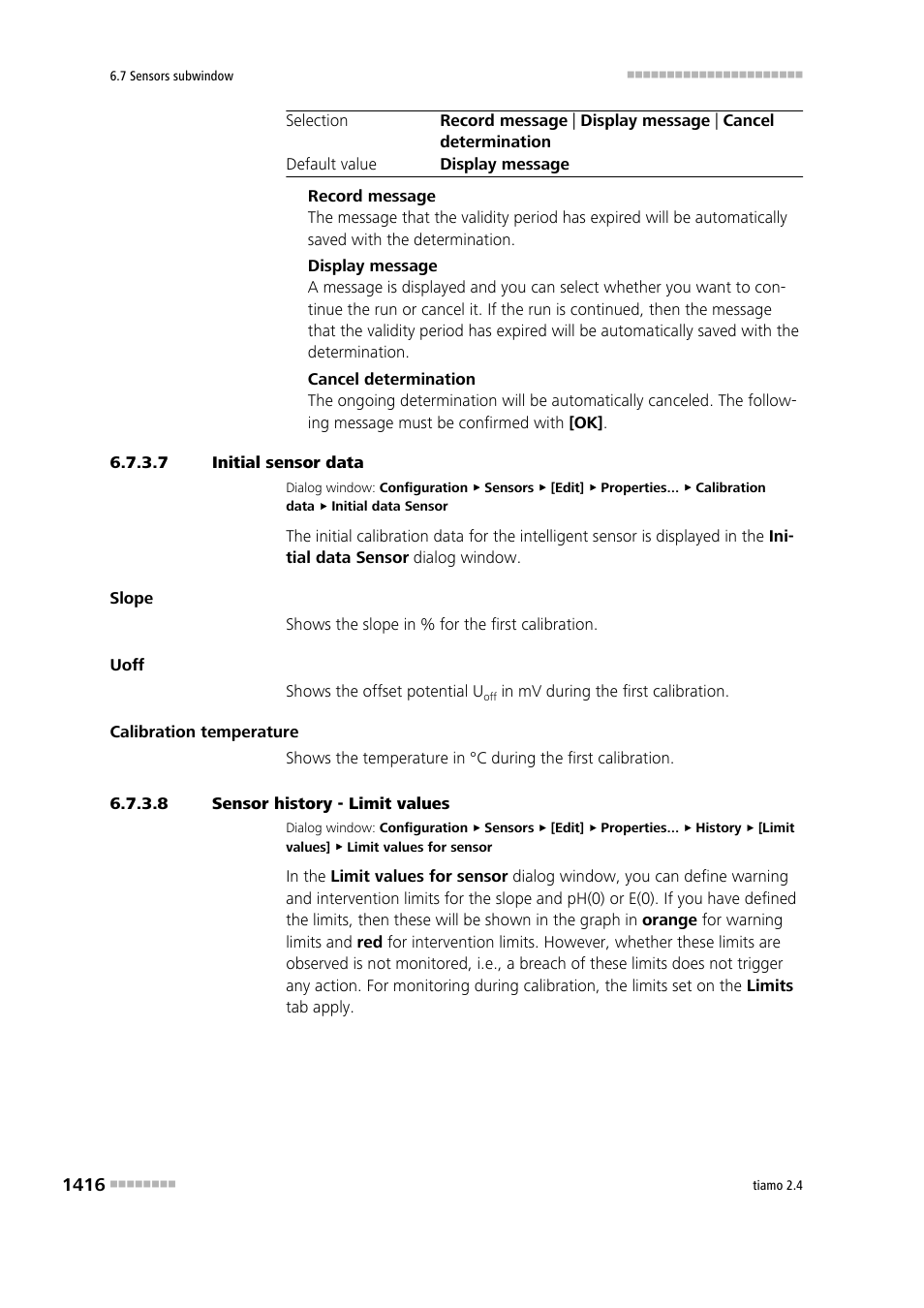 7 initial sensor data, 8 sensor history - limit values | Metrohm tiamo 2.4 Manual User Manual | Page 1432 / 1717