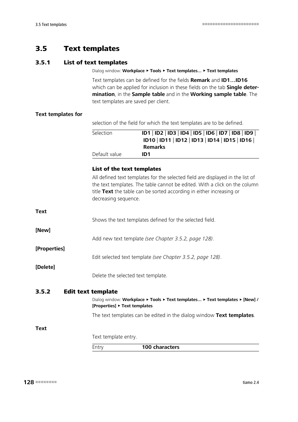 5 text templates, 1 list of text templates, 2 edit text template | Text templates, List of text templates, Edit text template, Define text templates | Metrohm tiamo 2.4 Manual User Manual | Page 144 / 1717