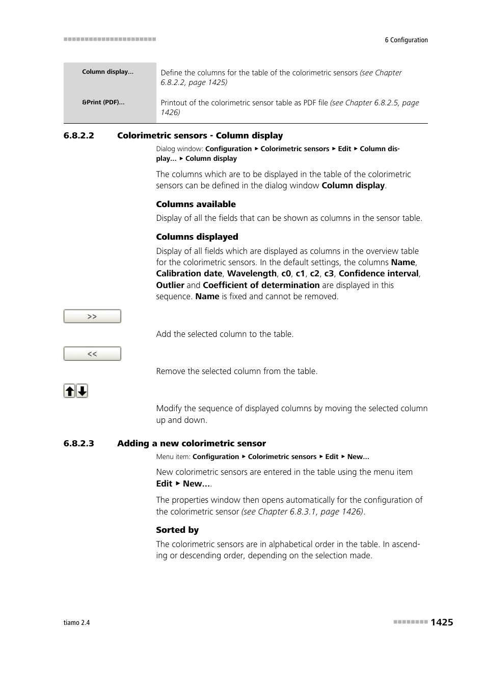 2 colorimetric sensors - column display, 3 adding a new colorimetric sensor | Metrohm tiamo 2.4 Manual User Manual | Page 1441 / 1717