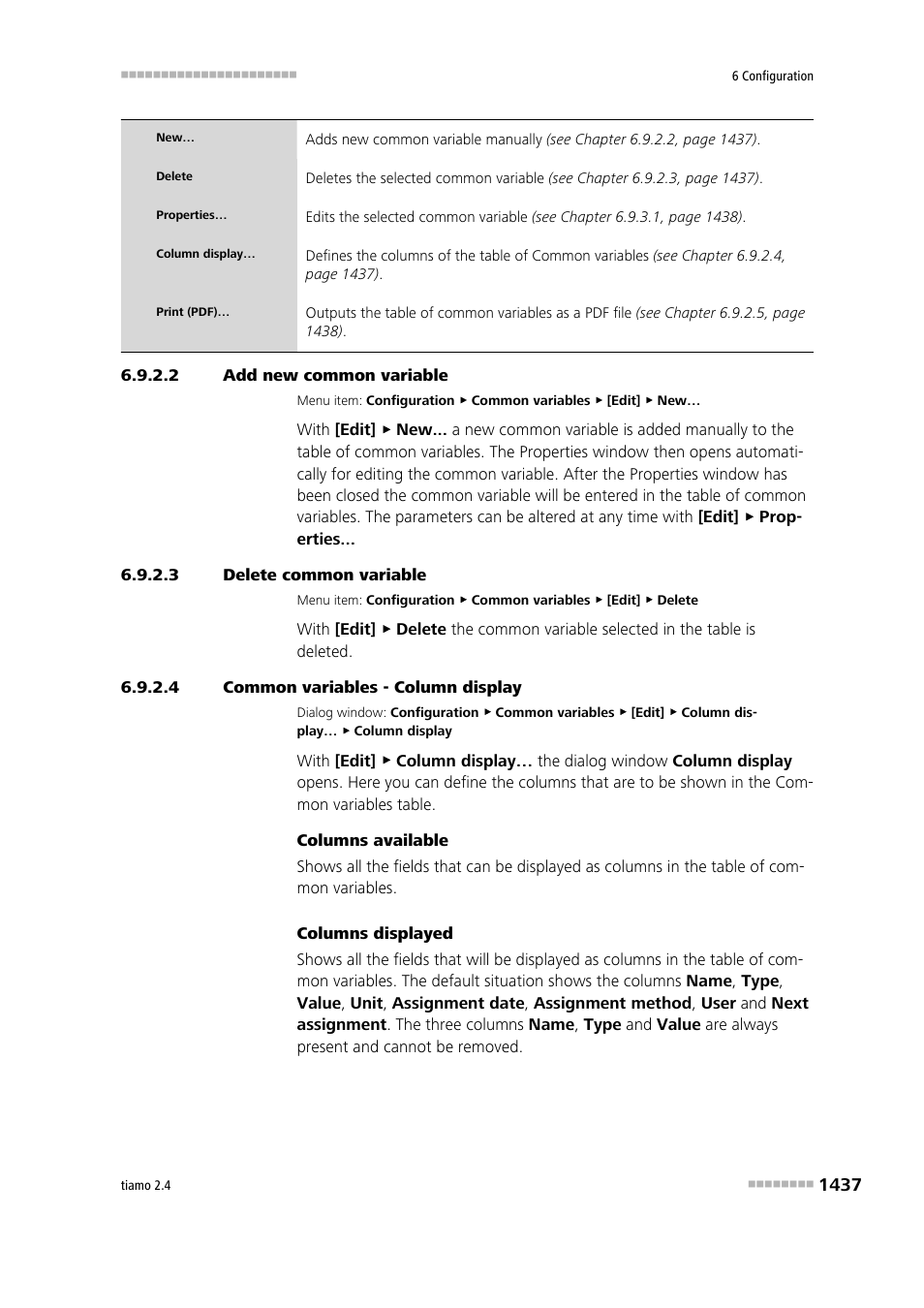 2 add new common variable, 3 delete common variable, 4 common variables - column display | Metrohm tiamo 2.4 Manual User Manual | Page 1453 / 1717
