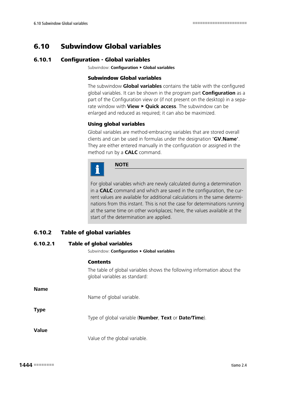 10 subwindow global variables, 1 configuration - global variables, 2 table of global variables | 1 table of global variables, 10 subwindow global variables 4 6.10.1, Configuration - global variables 4, Table of global variables 4 | Metrohm tiamo 2.4 Manual User Manual | Page 1460 / 1717