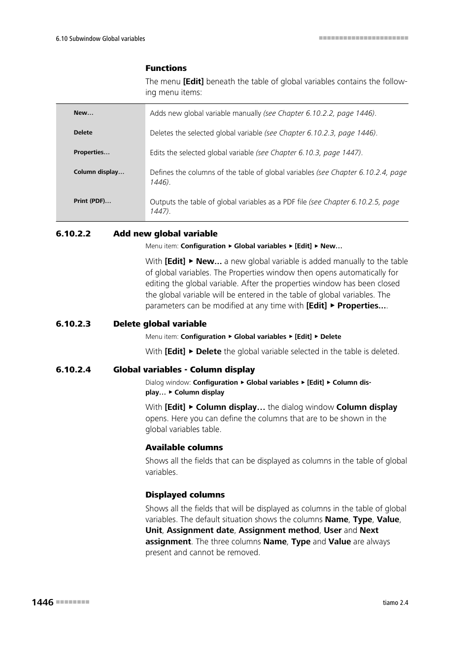 2 add new global variable, 3 delete global variable, 4 global variables - column display | Metrohm tiamo 2.4 Manual User Manual | Page 1462 / 1717