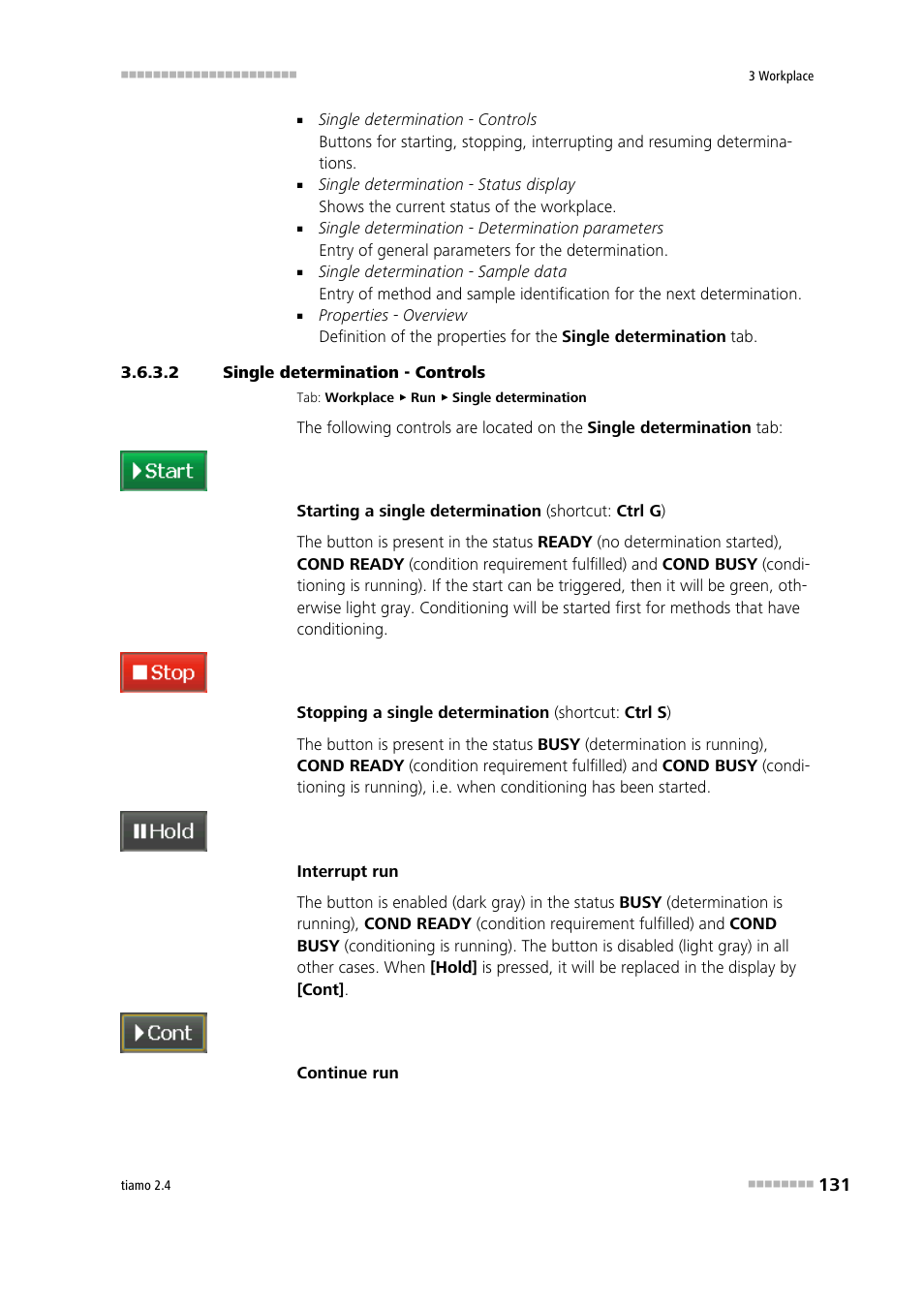 2 single determination - controls, Start/stop single determination, Interrupt/resume single determination | Metrohm tiamo 2.4 Manual User Manual | Page 147 / 1717