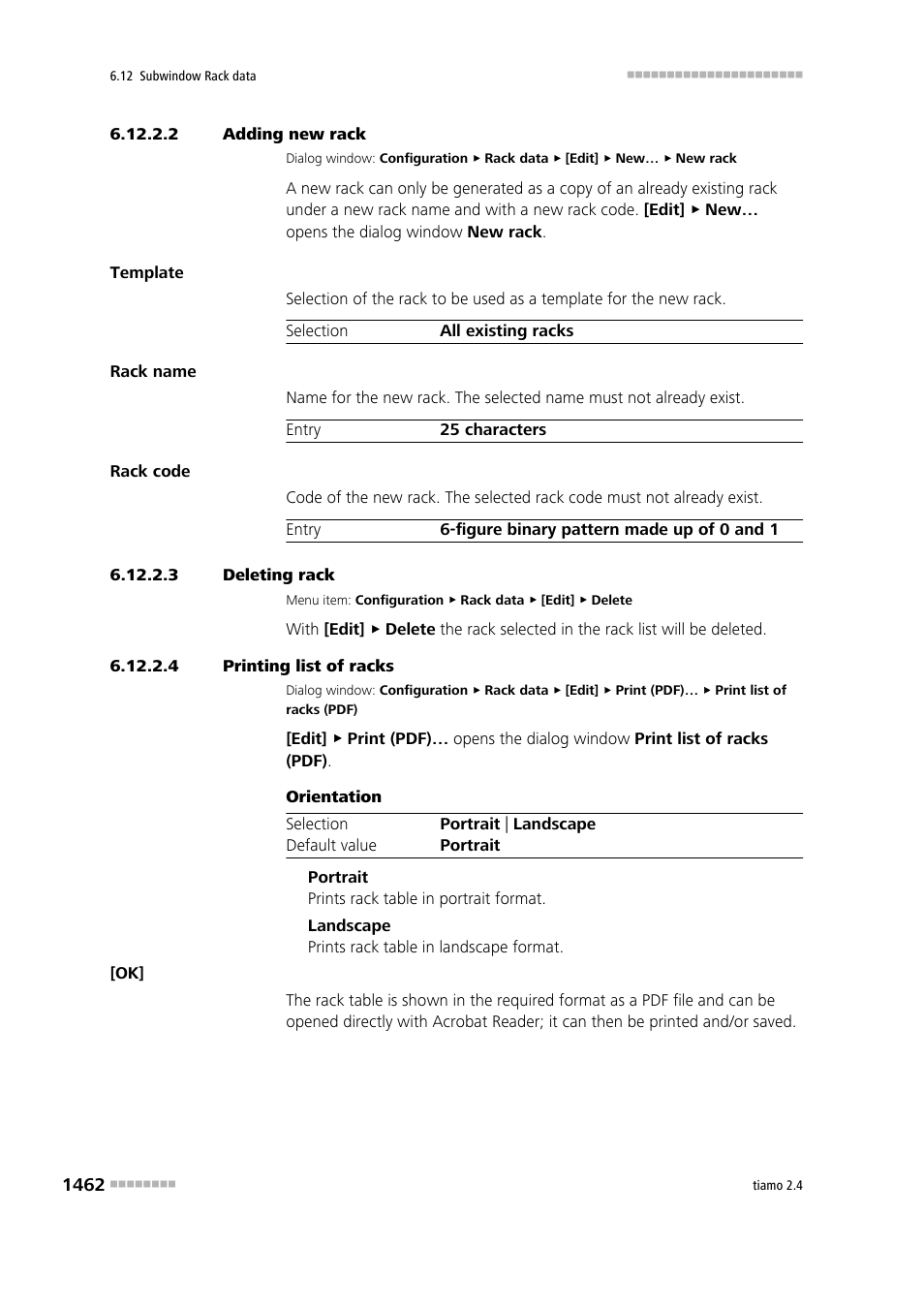 2 adding new rack, 3 deleting rack, 4 printing list of racks | Metrohm tiamo 2.4 Manual User Manual | Page 1478 / 1717