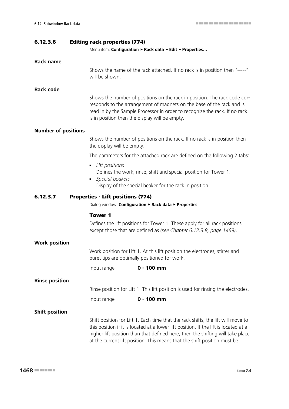 6 editing rack properties (774), 7 properties - lift positions (774) | Metrohm tiamo 2.4 Manual User Manual | Page 1484 / 1717