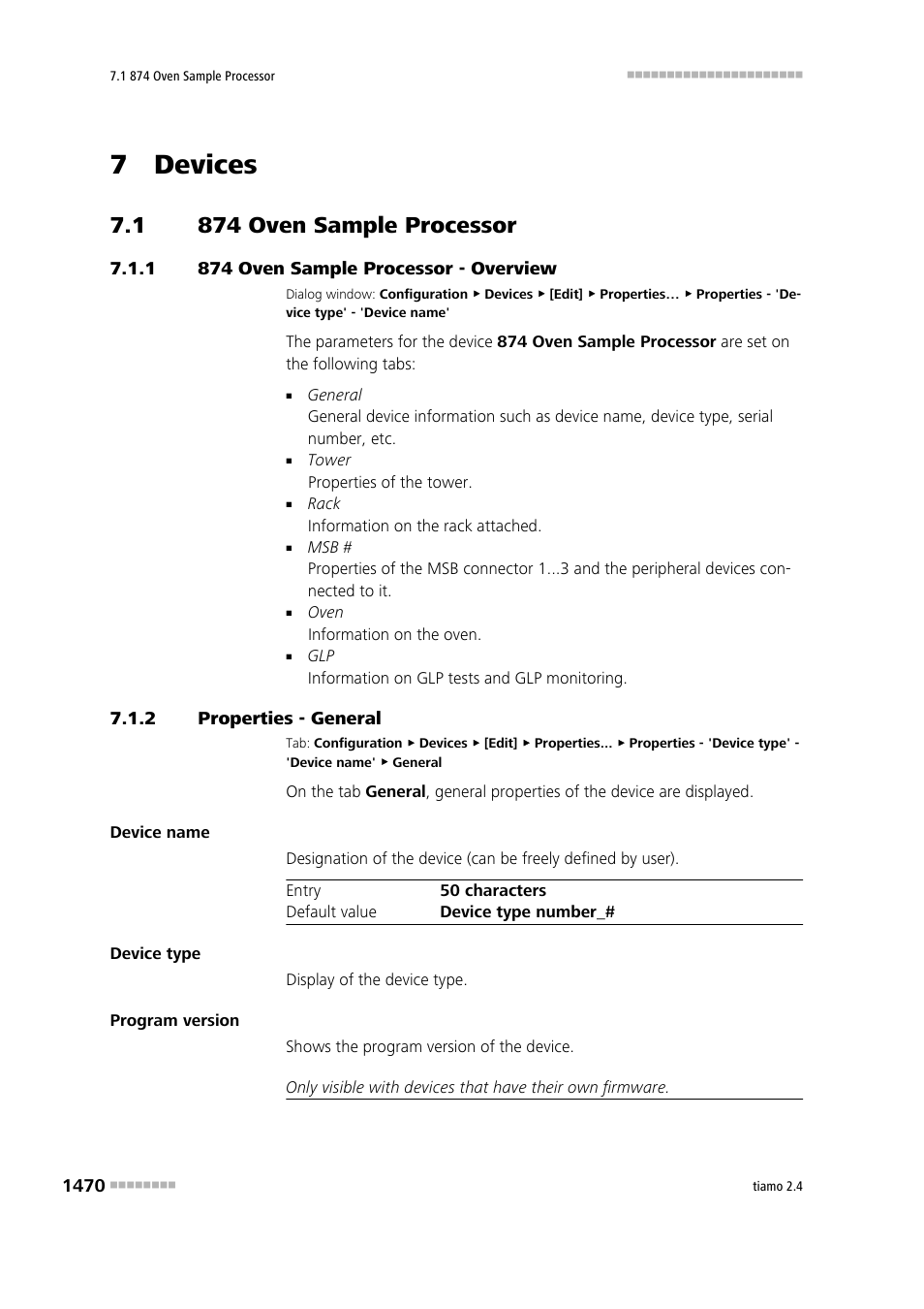 7 devices, 1 874 oven sample processor, 1 874 oven sample processor - overview | 2 properties - general, 874 oven sample processor 0, 874 oven sample processor - overview 0, Properties - general 0, 874 oven sample processor | Metrohm tiamo 2.4 Manual User Manual | Page 1486 / 1717