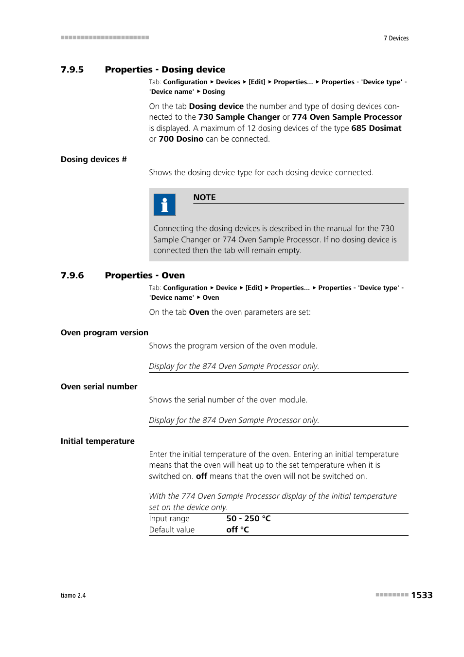 5 properties - dosing device, 6 properties - oven, Properties - dosing device 3 | Properties - oven 3, Dosing device | Metrohm tiamo 2.4 Manual User Manual | Page 1549 / 1717