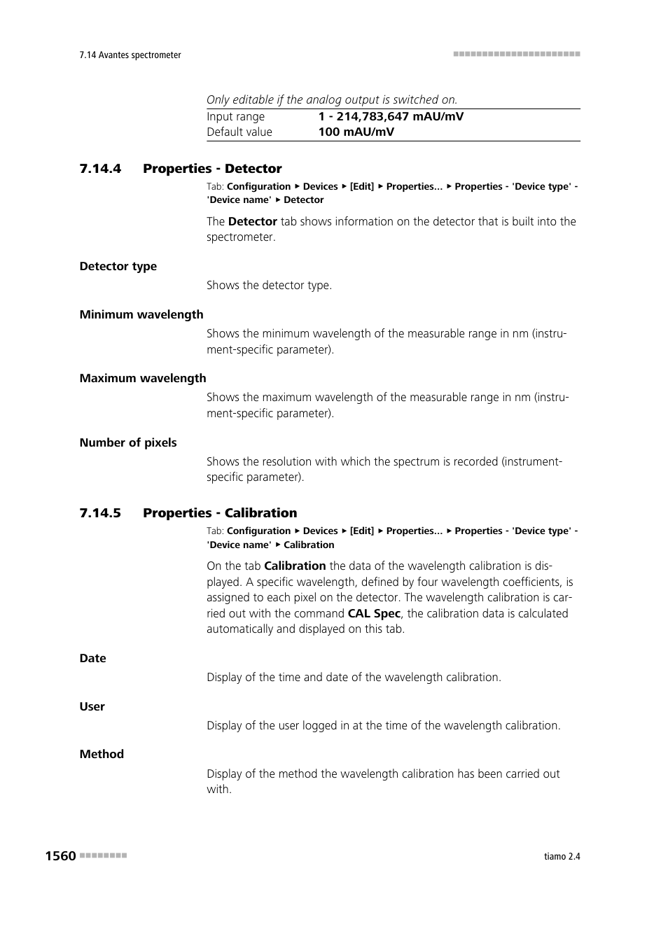 4 properties - detector, 5 properties - calibration, Properties - detector 0 | Properties - calibration 0, Detector, Calibration | Metrohm tiamo 2.4 Manual User Manual | Page 1576 / 1717