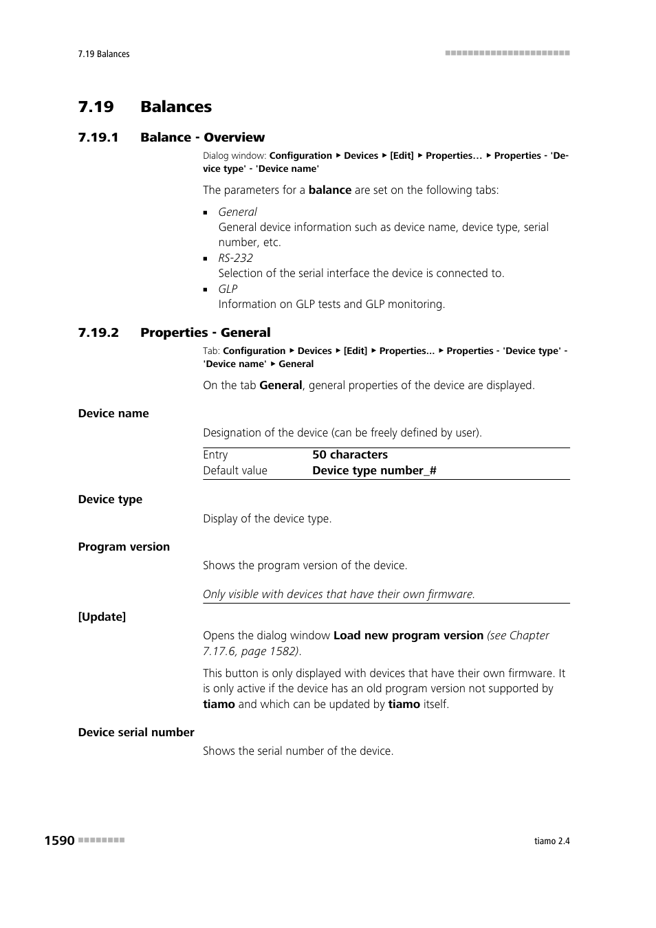 19 balances, 1 balance - overview, 2 properties - general | 19 balances 0 7.19.1, Balance - overview 0, Properties - general 0, Balance | Metrohm tiamo 2.4 Manual User Manual | Page 1606 / 1717