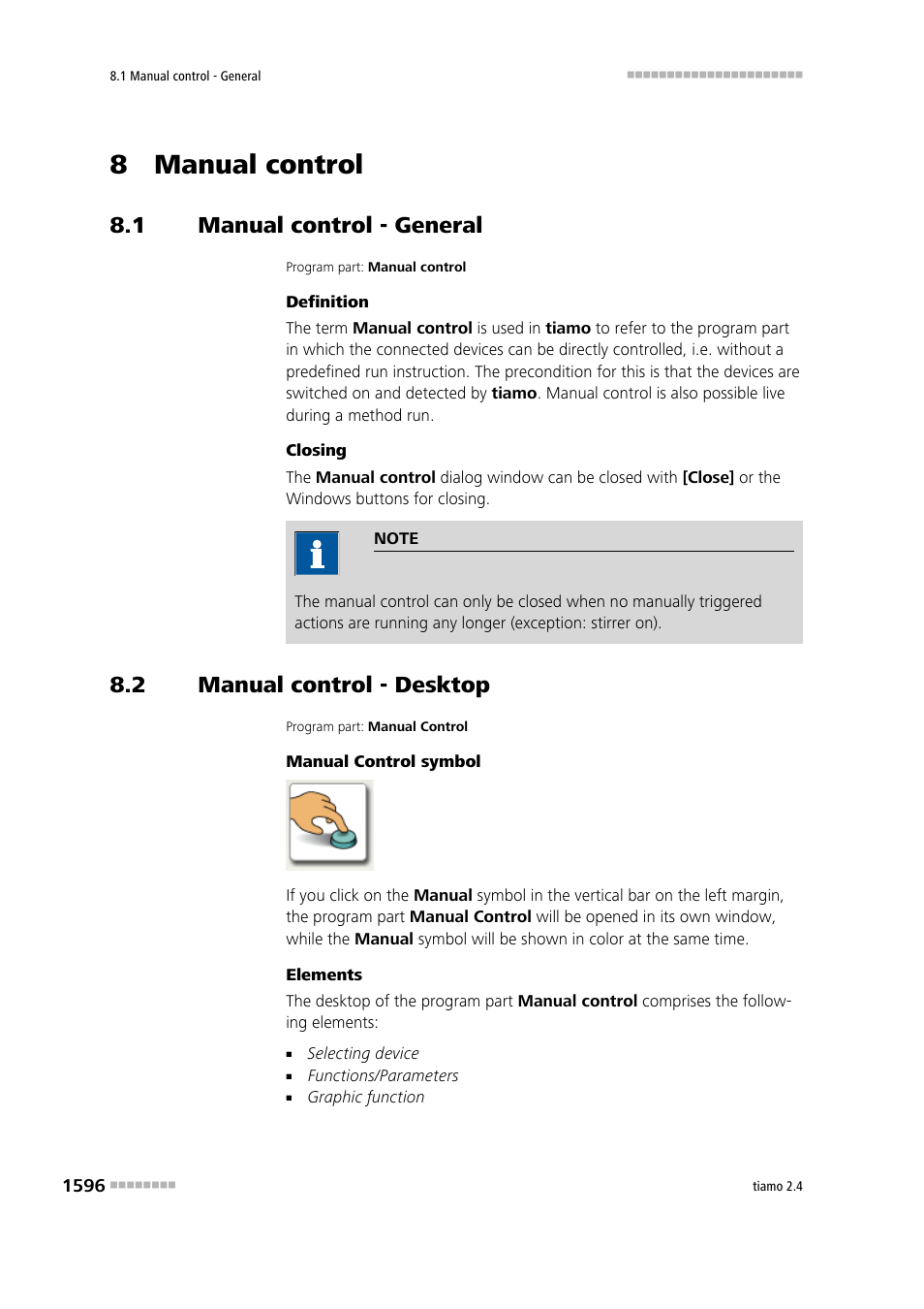 8 manual control, 1 manual control - general, 2 manual control - desktop | Manual control - general 6, Manual control - desktop 6 | Metrohm tiamo 2.4 Manual User Manual | Page 1612 / 1717