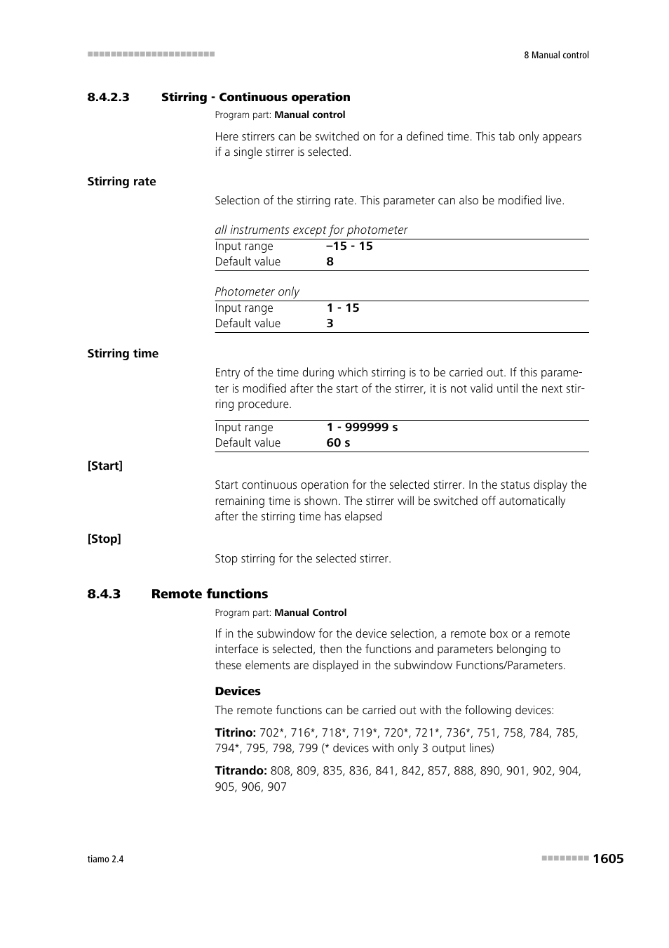 3 stirring - continuous operation, 3 remote functions, Remote functions 5 | Metrohm tiamo 2.4 Manual User Manual | Page 1621 / 1717