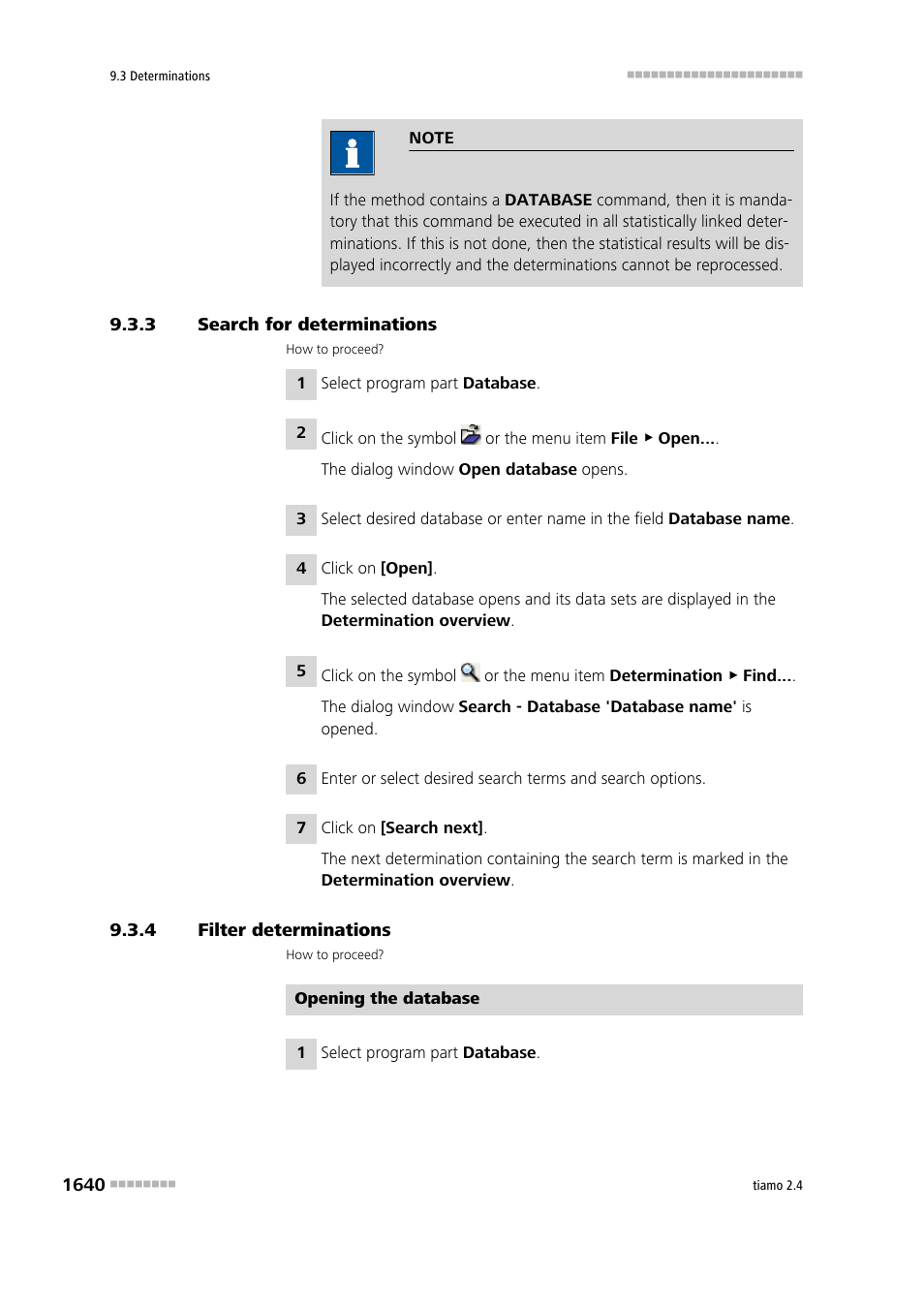 3 search for determinations, 4 filter determinations, Search for determinations 0 | Filter determinations 0 | Metrohm tiamo 2.4 Manual User Manual | Page 1656 / 1717