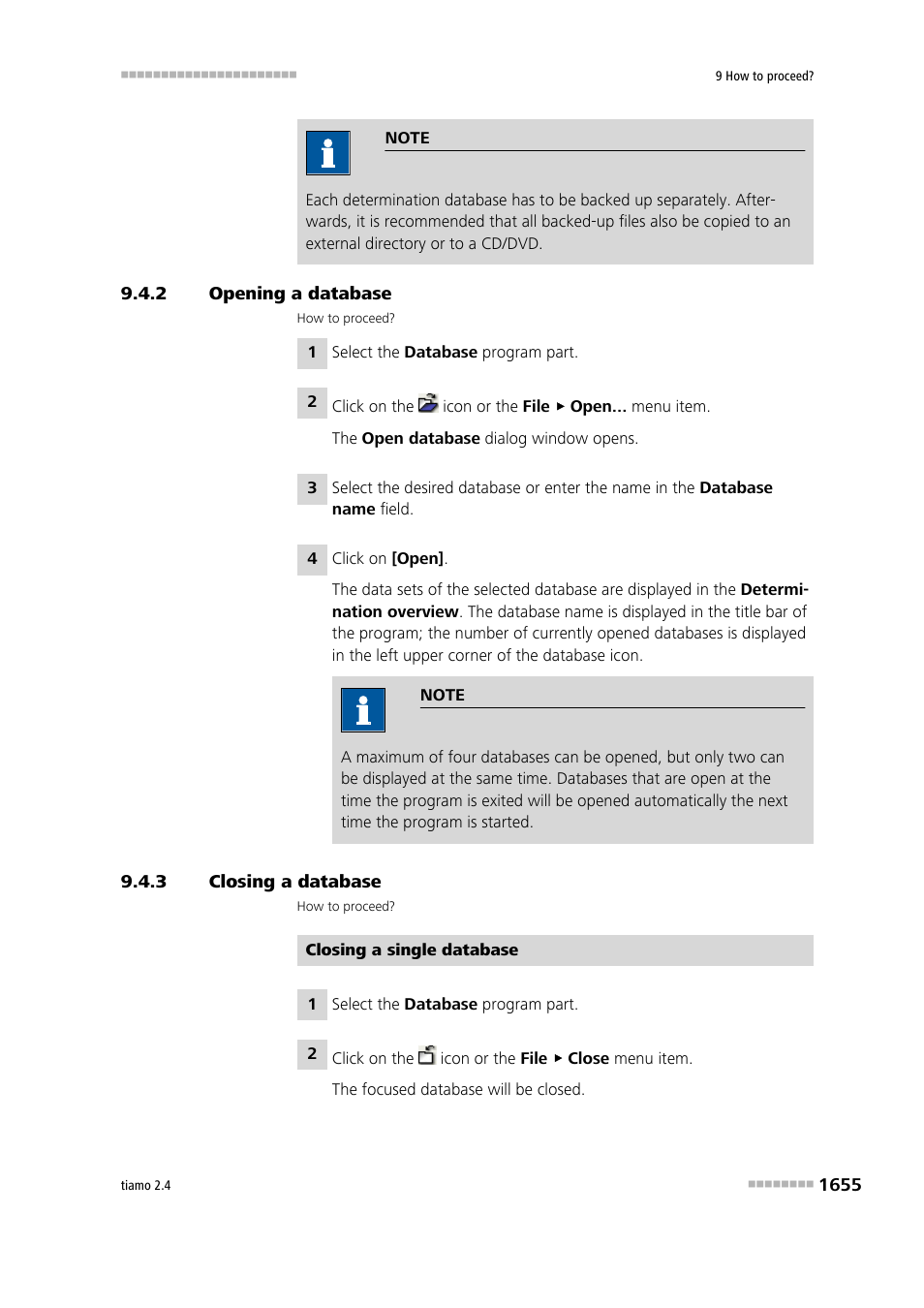 2 opening a database, 3 closing a database, Opening a database 5 | Closing a database 5 | Metrohm tiamo 2.4 Manual User Manual | Page 1671 / 1717