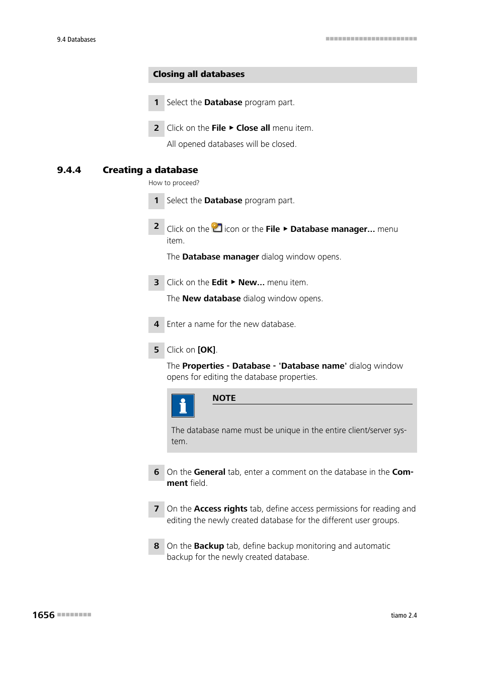 4 creating a database, Creating a database 6 | Metrohm tiamo 2.4 Manual User Manual | Page 1672 / 1717