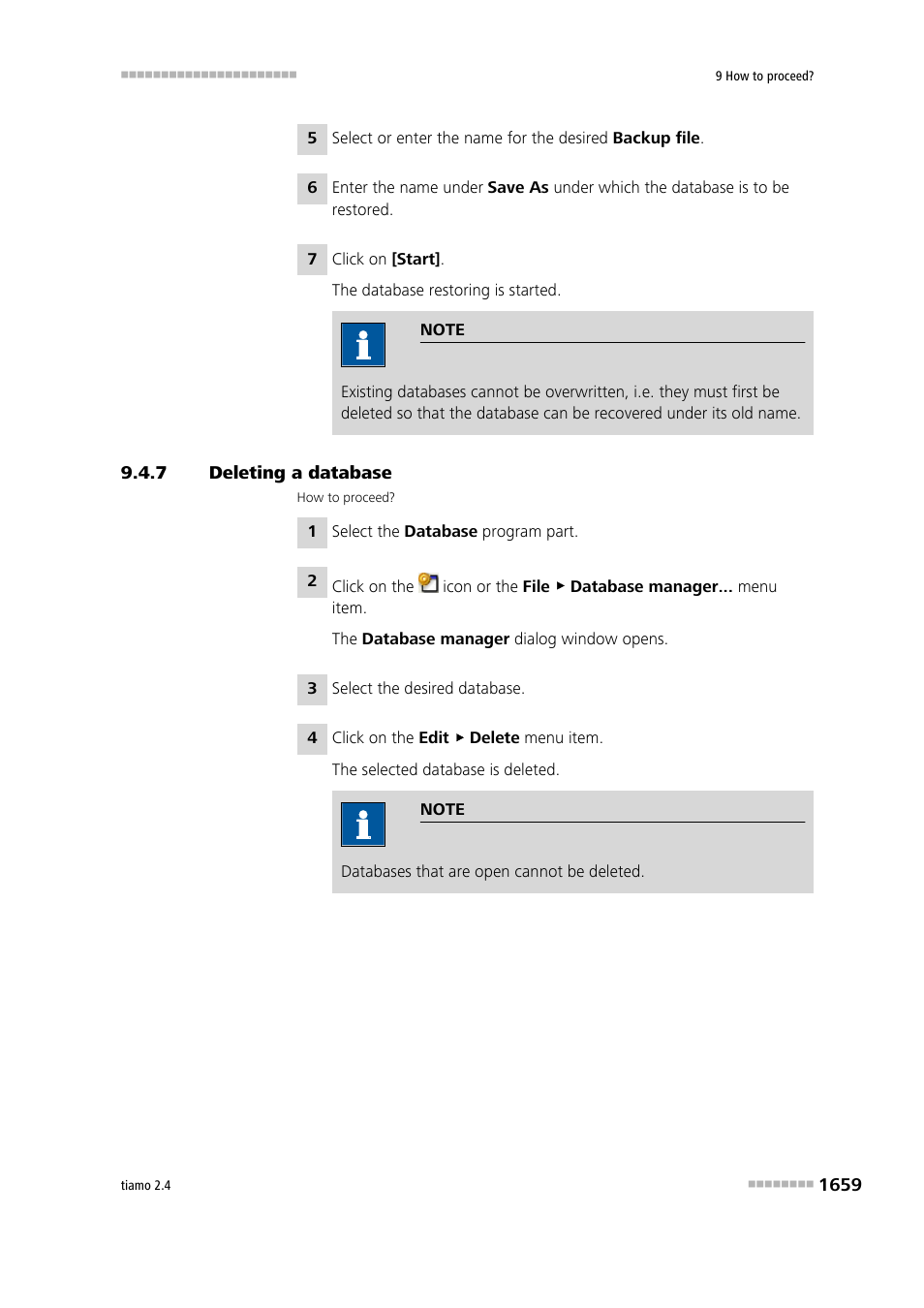 7 deleting a database, Deleting a database 9 | Metrohm tiamo 2.4 Manual User Manual | Page 1675 / 1717