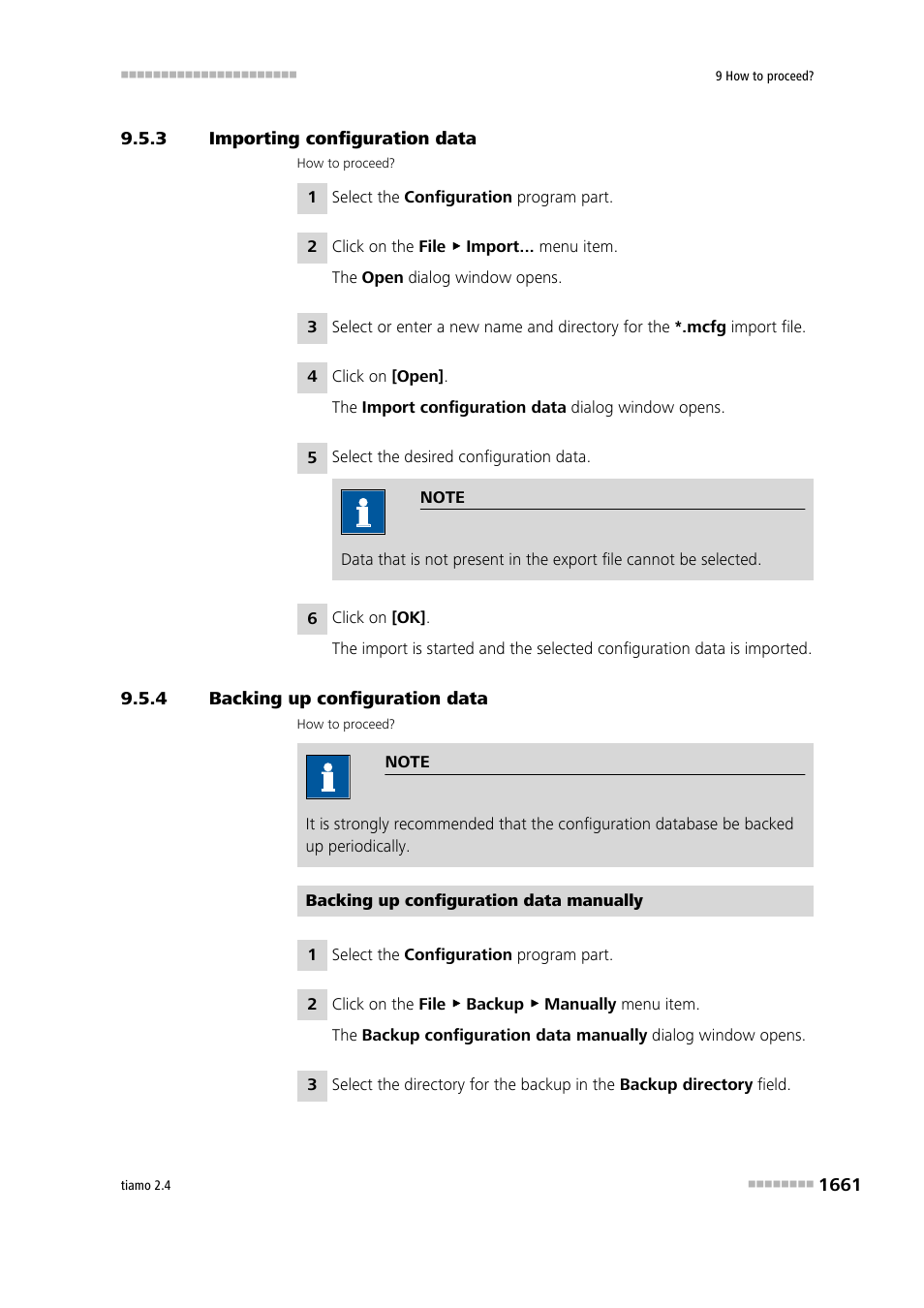 3 importing configuration data, 4 backing up configuration data, Importing configuration data 1 | Backing up configuration data 1 | Metrohm tiamo 2.4 Manual User Manual | Page 1677 / 1717