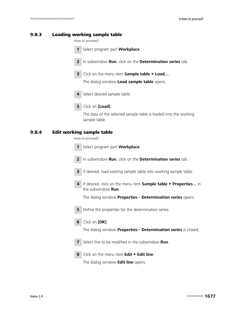 3 loading working sample table, 4 edit working sample table, Loading working sample table 7 | Edit working sample table 7 | Metrohm tiamo 2.4 Manual User Manual | Page 1693 / 1717