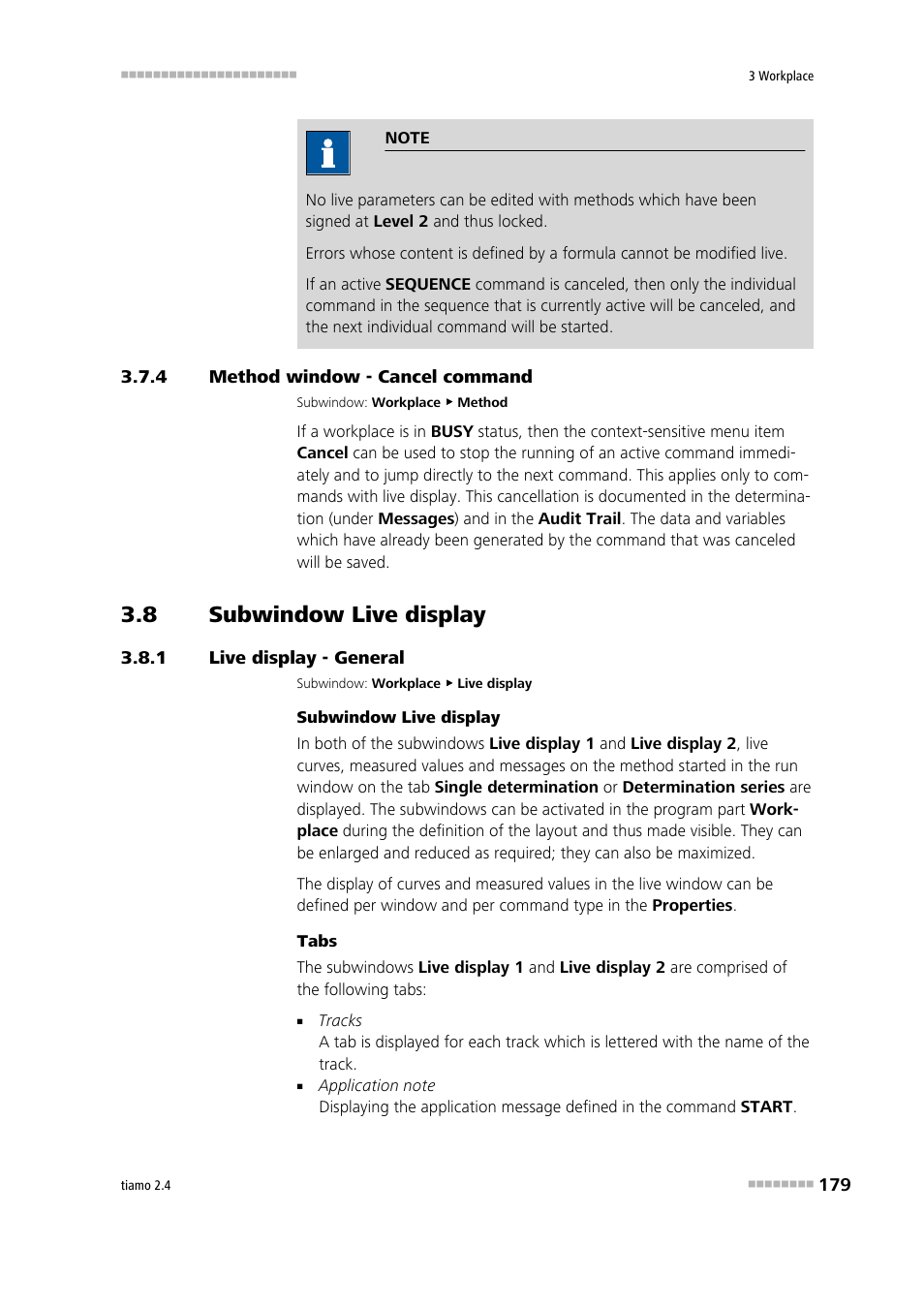 4 method window - cancel command, 8 subwindow live display, 1 live display - general | Method window - cancel command, Subwindow live display, Live display - general, Live display 1, Live display 2, Cancel commands | Metrohm tiamo 2.4 Manual User Manual | Page 195 / 1717