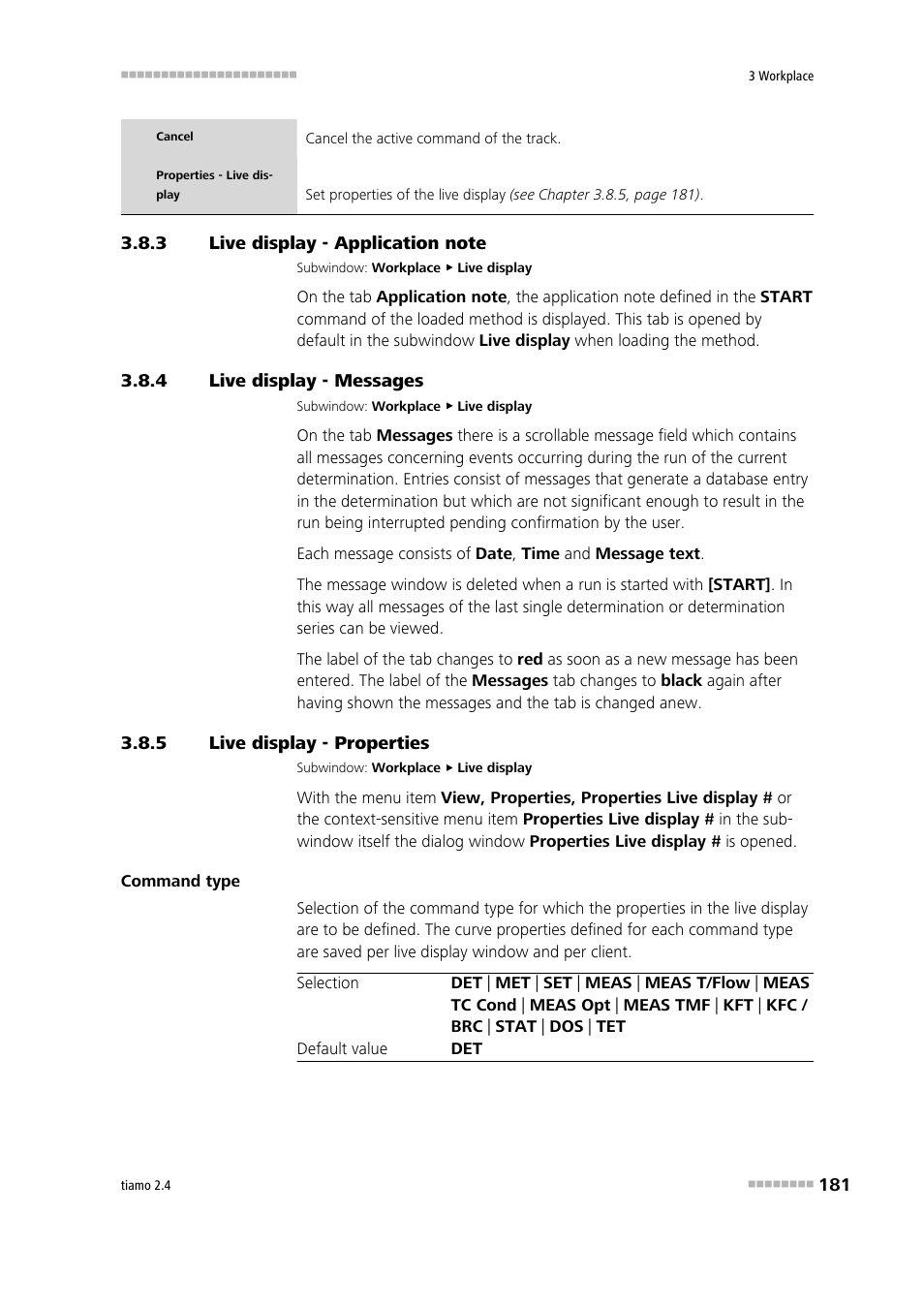 3 live display - application note, 4 live display - messages, 5 live display - properties | Live display - application note, Live display - messages, Live display - properties | Metrohm tiamo 2.4 Manual User Manual | Page 197 / 1717