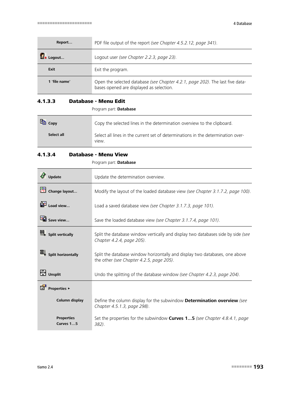 3 database - menu edit, 4 database - menu view, Edit | View | Metrohm tiamo 2.4 Manual User Manual | Page 209 / 1717