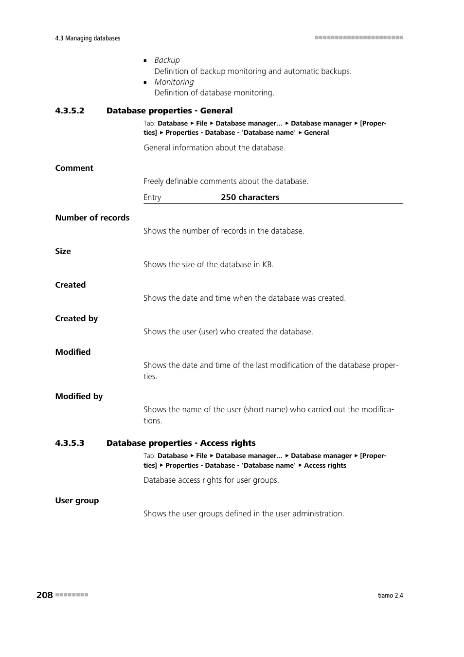 2 database properties - general, 3 database properties - access rights | Metrohm tiamo 2.4 Manual User Manual | Page 224 / 1717