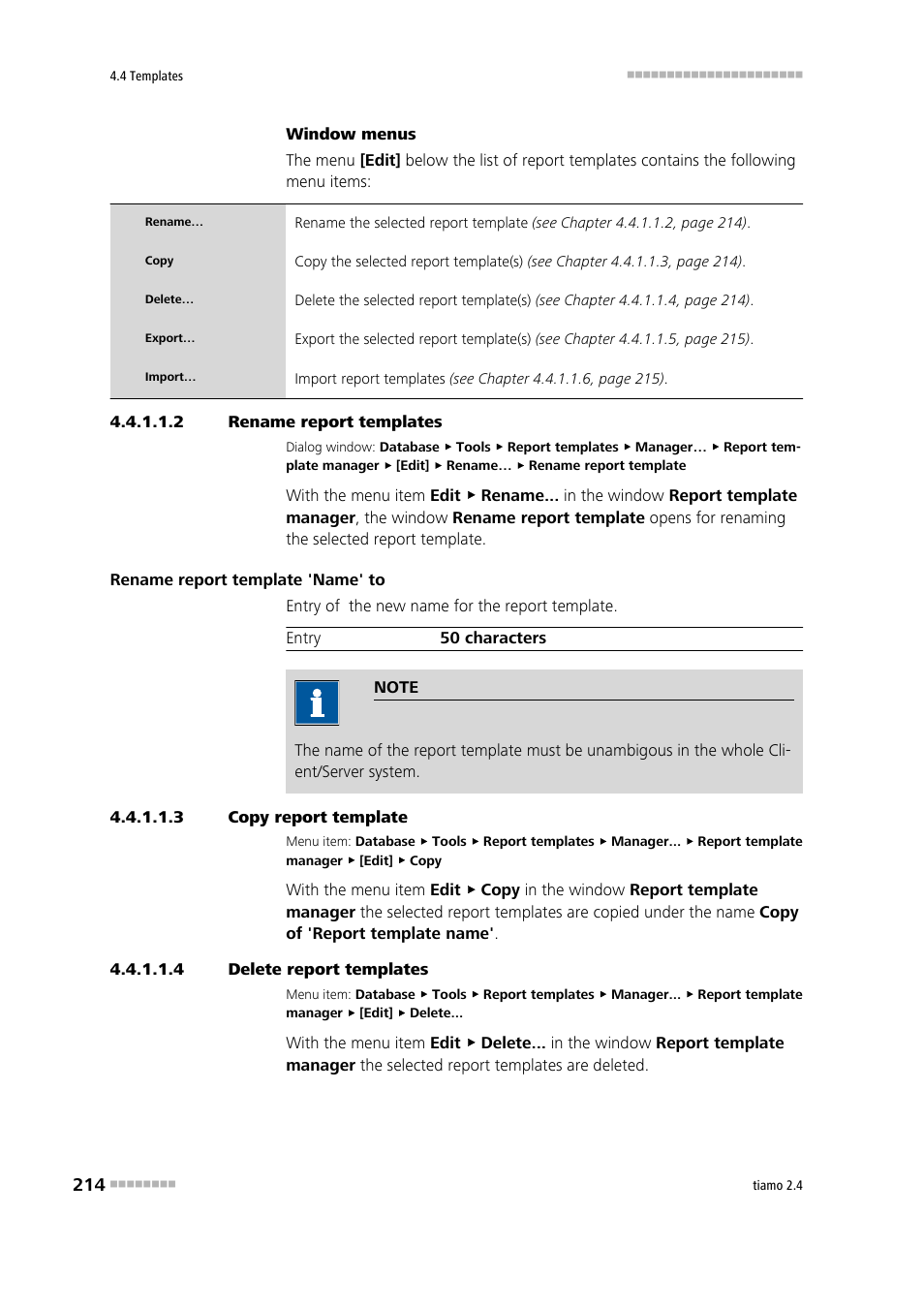 2 rename report templates, 3 copy report template, 4 delete report templates | Metrohm tiamo 2.4 Manual User Manual | Page 230 / 1717