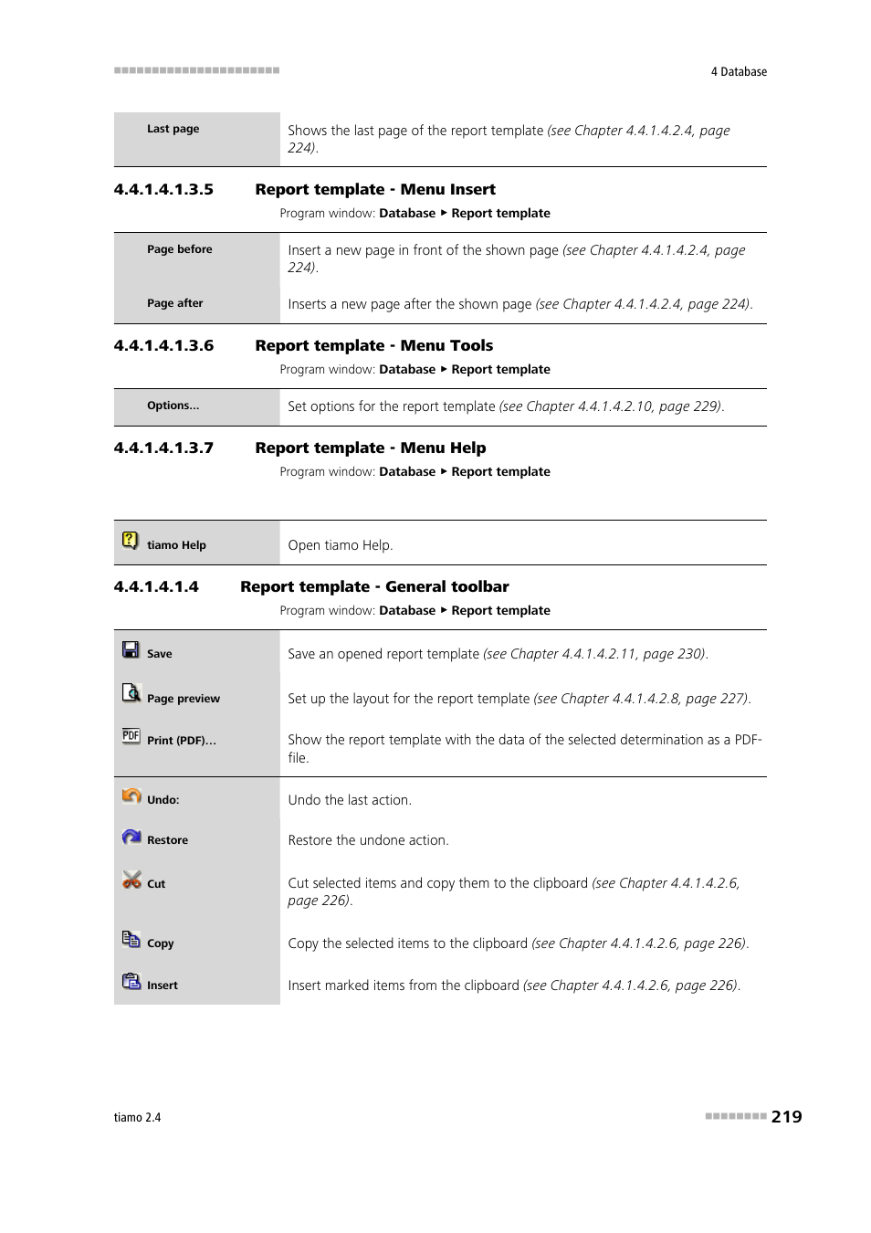 5 report template - menu insert, 6 report template - menu tools, 7 report template - menu help | 4 report template - general toolbar, General toolbar, Insert, Tools, Help | Metrohm tiamo 2.4 Manual User Manual | Page 235 / 1717