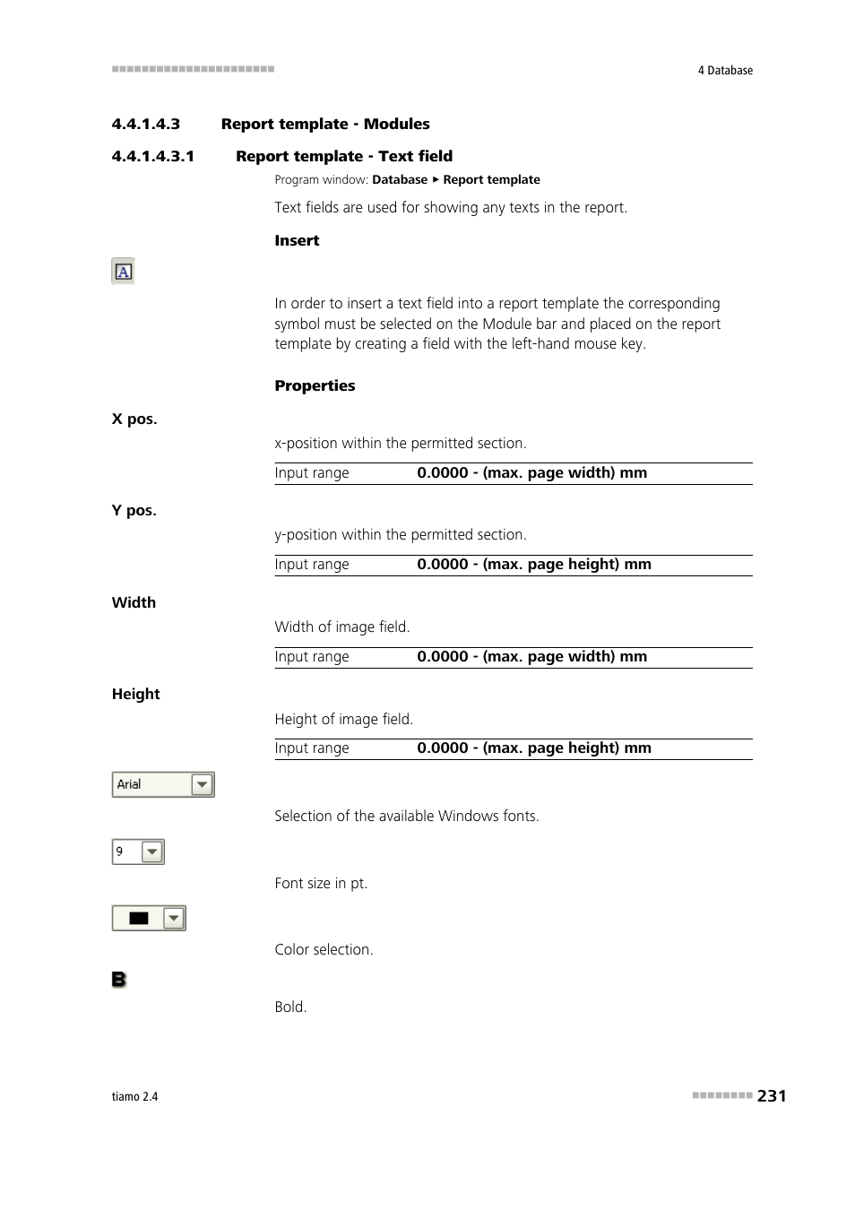 3 report template - modules, 1 report template - text field, Text field | Metrohm tiamo 2.4 Manual User Manual | Page 247 / 1717