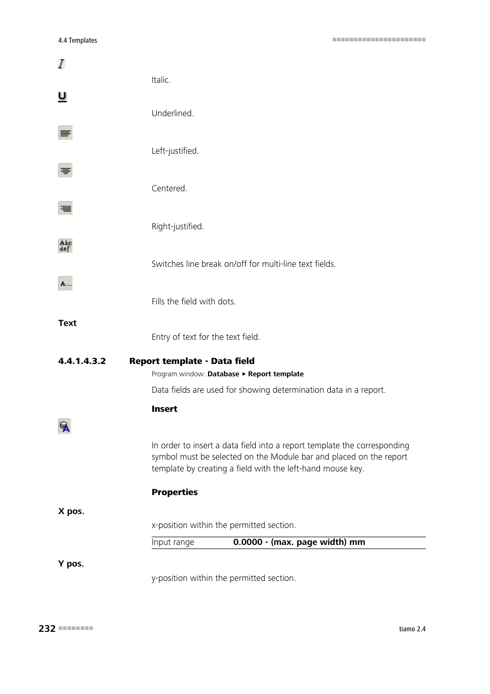 2 report template - data field, Data field | Metrohm tiamo 2.4 Manual User Manual | Page 248 / 1717