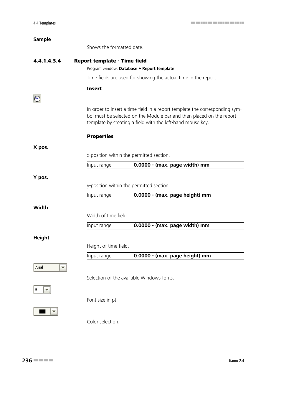 4 report template - time field, Time field | Metrohm tiamo 2.4 Manual User Manual | Page 252 / 1717