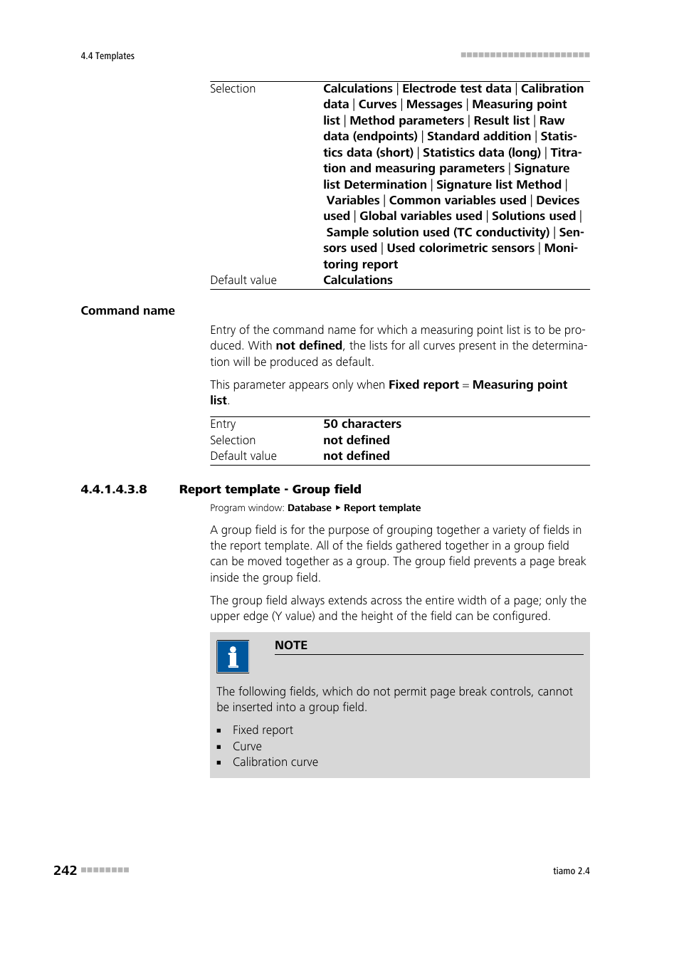 8 report template - group field, Group field | Metrohm tiamo 2.4 Manual User Manual | Page 258 / 1717