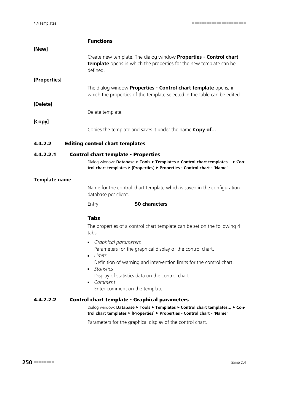 2 editing control chart templates, 1 control chart template - properties, 2 control chart template - graphical parameters | Metrohm tiamo 2.4 Manual User Manual | Page 266 / 1717