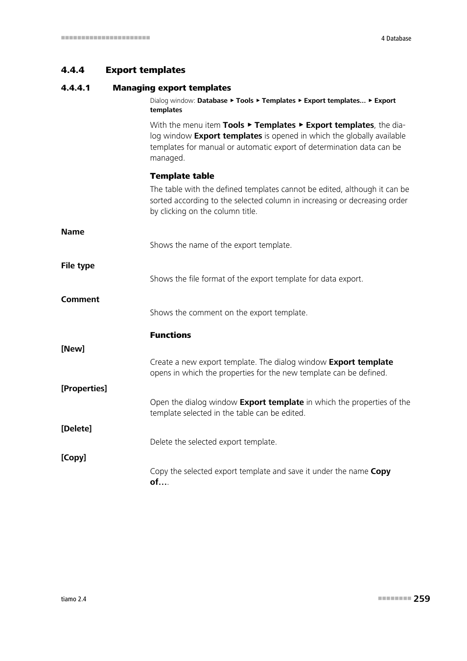 4 export templates, 1 managing export templates, Export templates | Edit export templates | Metrohm tiamo 2.4 Manual User Manual | Page 275 / 1717