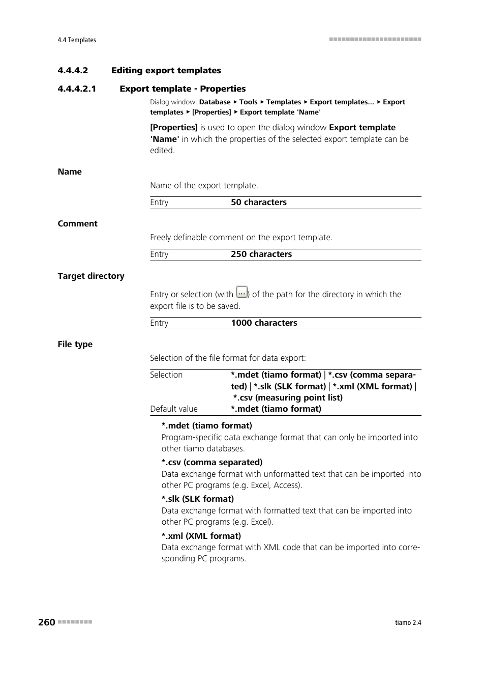 2 editing export templates, 1 export template - properties | Metrohm tiamo 2.4 Manual User Manual | Page 276 / 1717