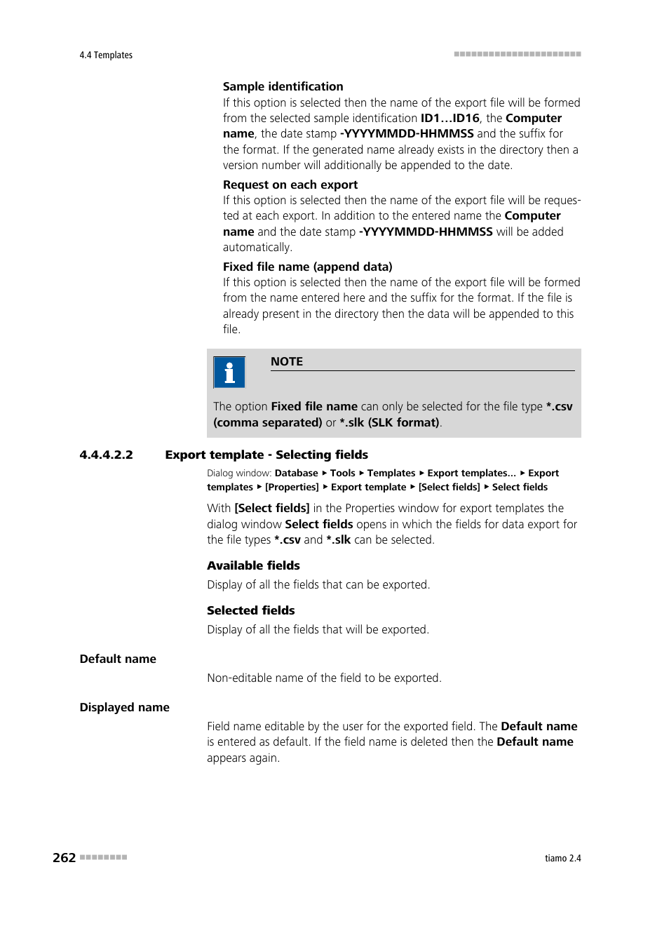 2 export template - selecting fields | Metrohm tiamo 2.4 Manual User Manual | Page 278 / 1717