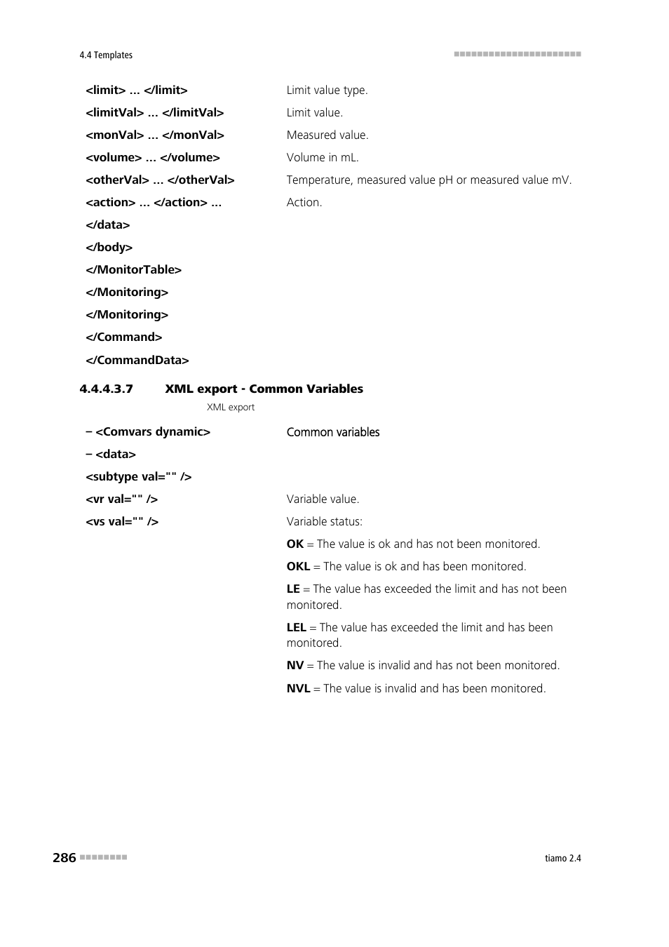 7 xml export - common variables | Metrohm tiamo 2.4 Manual User Manual | Page 302 / 1717