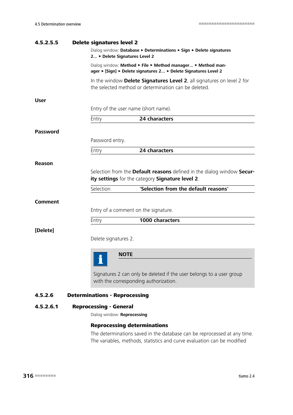 5 delete signatures level 2, 6 determinations - reprocessing, 1 reprocessing - general | Reprocess determinations | Metrohm tiamo 2.4 Manual User Manual | Page 332 / 1717