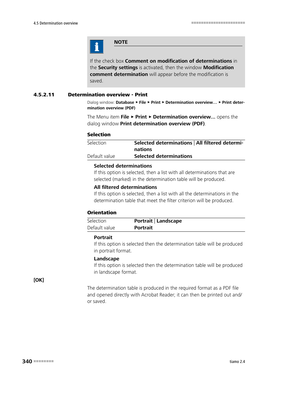 11 determination overview - print, Print determination overview | Metrohm tiamo 2.4 Manual User Manual | Page 356 / 1717