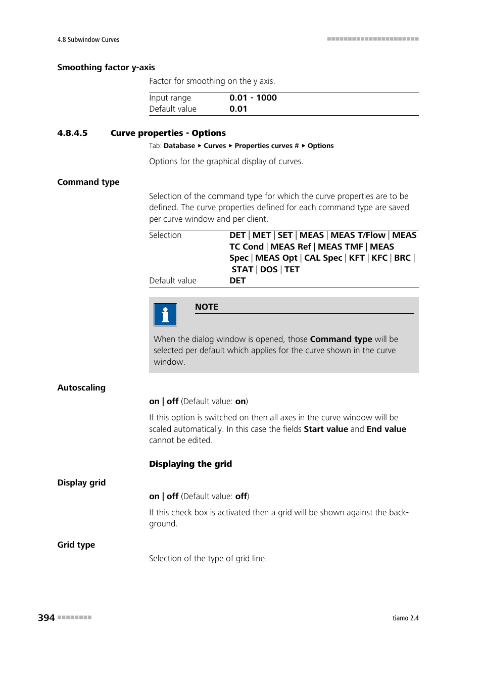 5 curve properties - options, Options | Metrohm tiamo 2.4 Manual User Manual | Page 410 / 1717