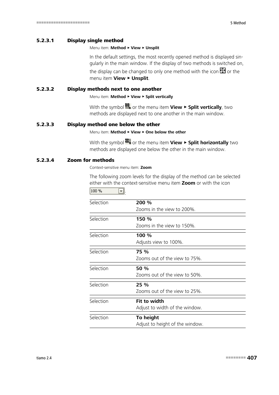 1 display single method, 2 display methods next to one another, 3 display method one below the other | 4 zoom for methods | Metrohm tiamo 2.4 Manual User Manual | Page 423 / 1717