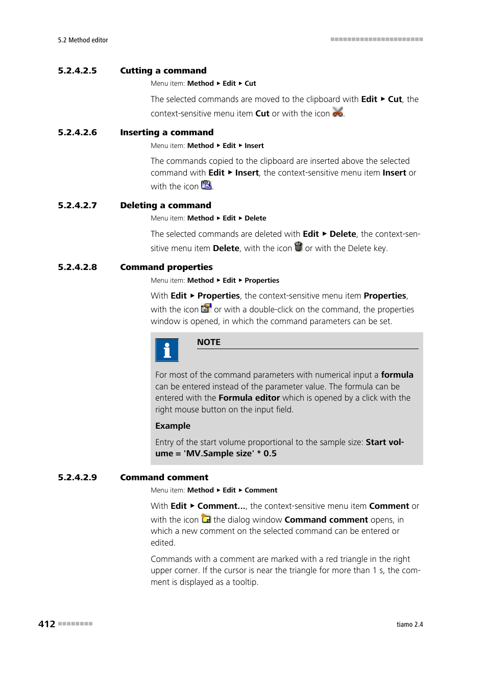 5 cutting a command, 6 inserting a command, 7 deleting a command | 8 command properties, 9 command comment | Metrohm tiamo 2.4 Manual User Manual | Page 428 / 1717