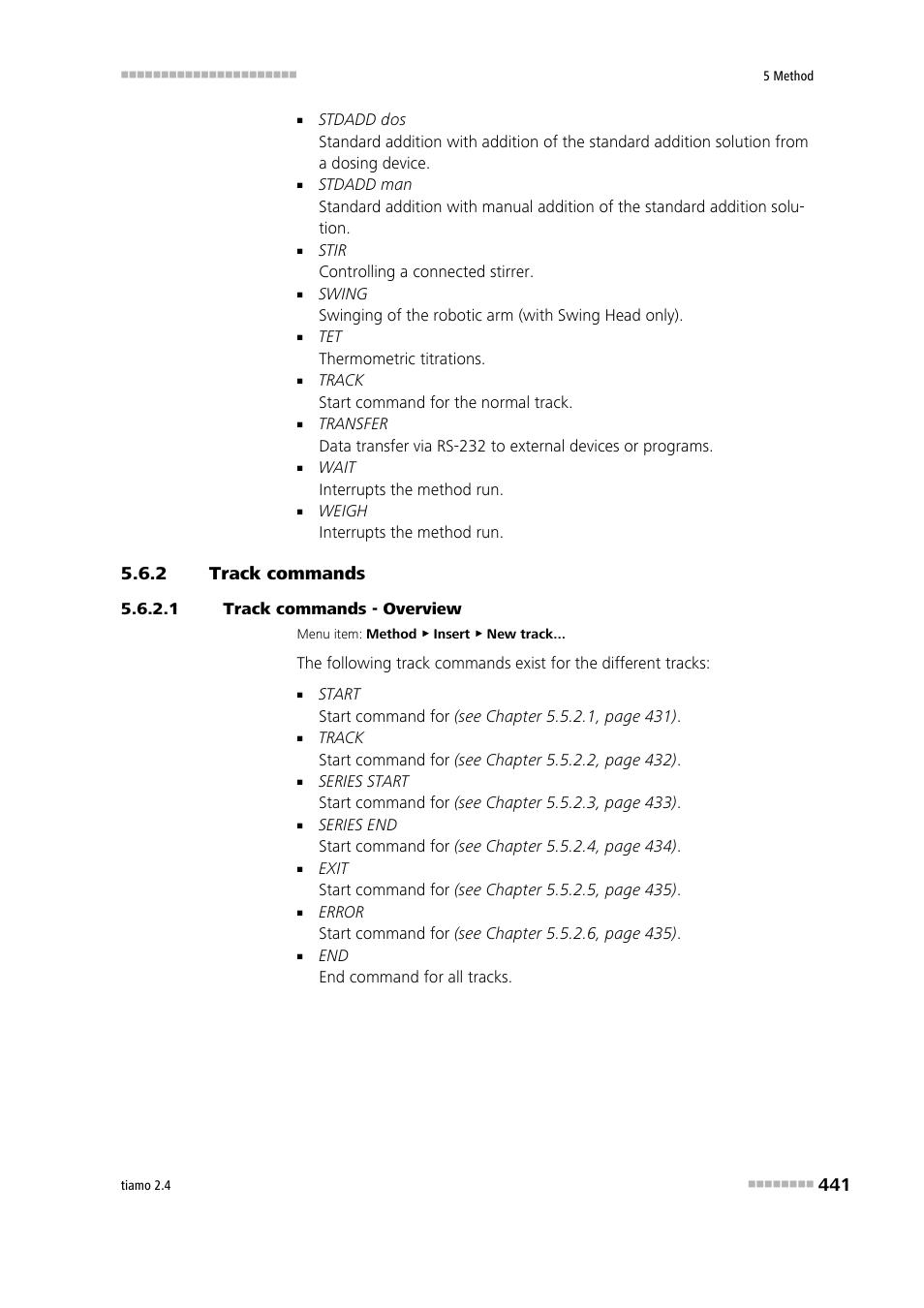 2 track commands, 1 track commands - overview, Track commands | Metrohm tiamo 2.4 Manual User Manual | Page 457 / 1717