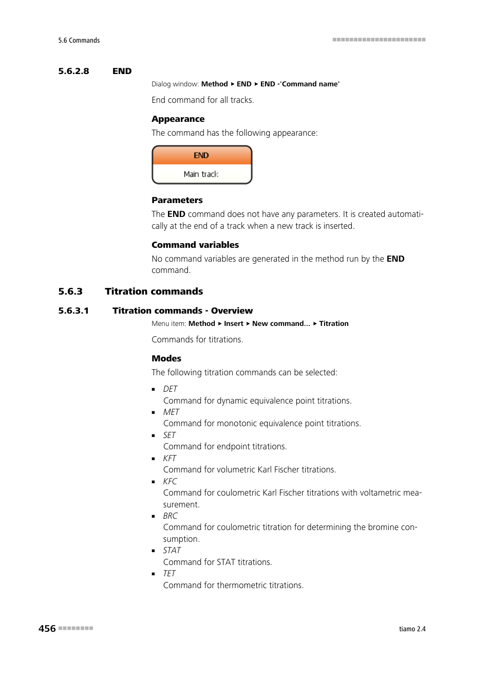 8 end, 3 titration commands, 1 titration commands - overview | Titration commands | Metrohm tiamo 2.4 Manual User Manual | Page 472 / 1717