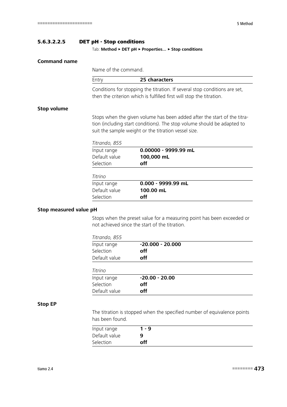 5 det ph - stop conditions, Stop conditions | Metrohm tiamo 2.4 Manual User Manual | Page 489 / 1717