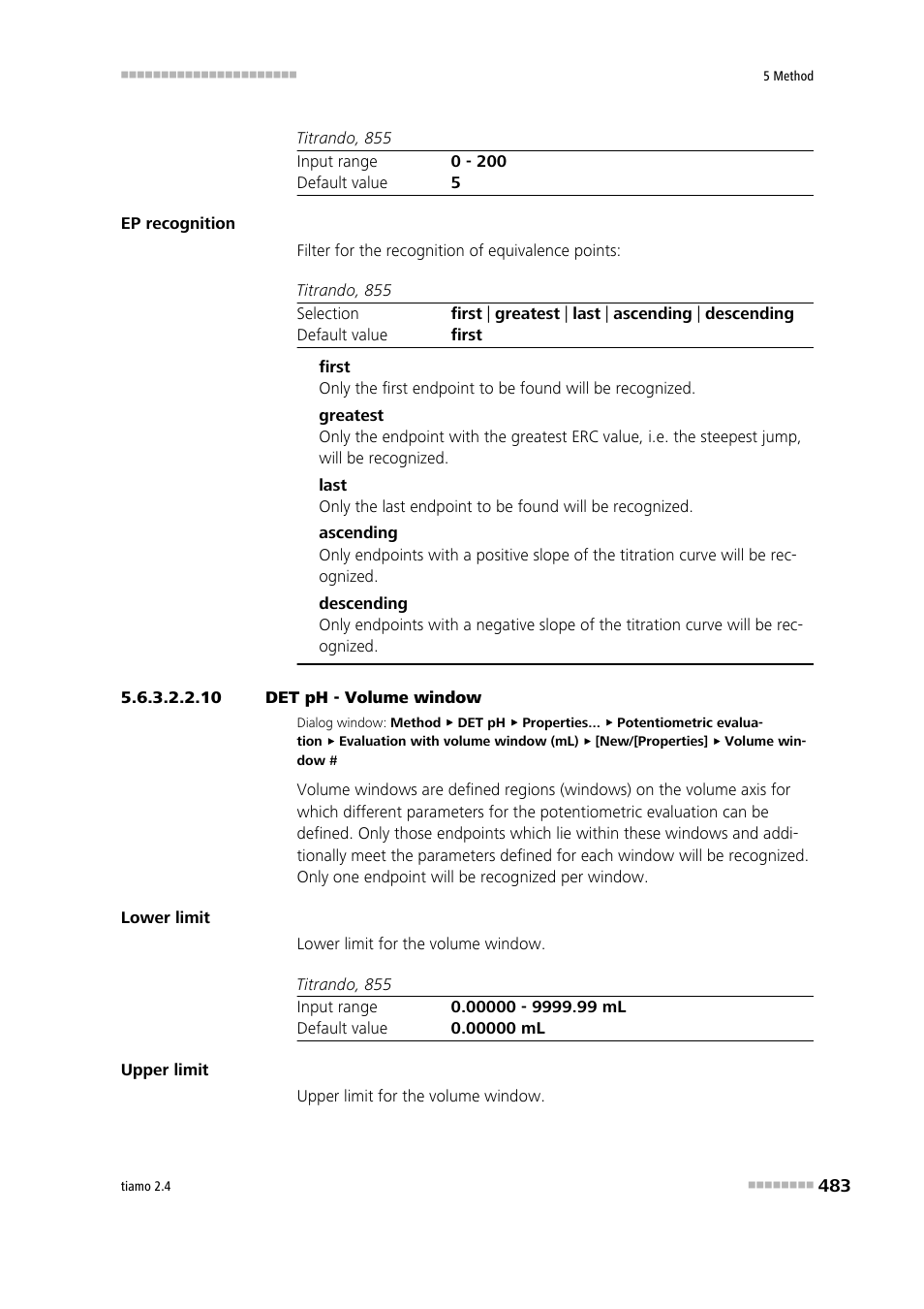 10 det ph - volume window | Metrohm tiamo 2.4 Manual User Manual | Page 499 / 1717